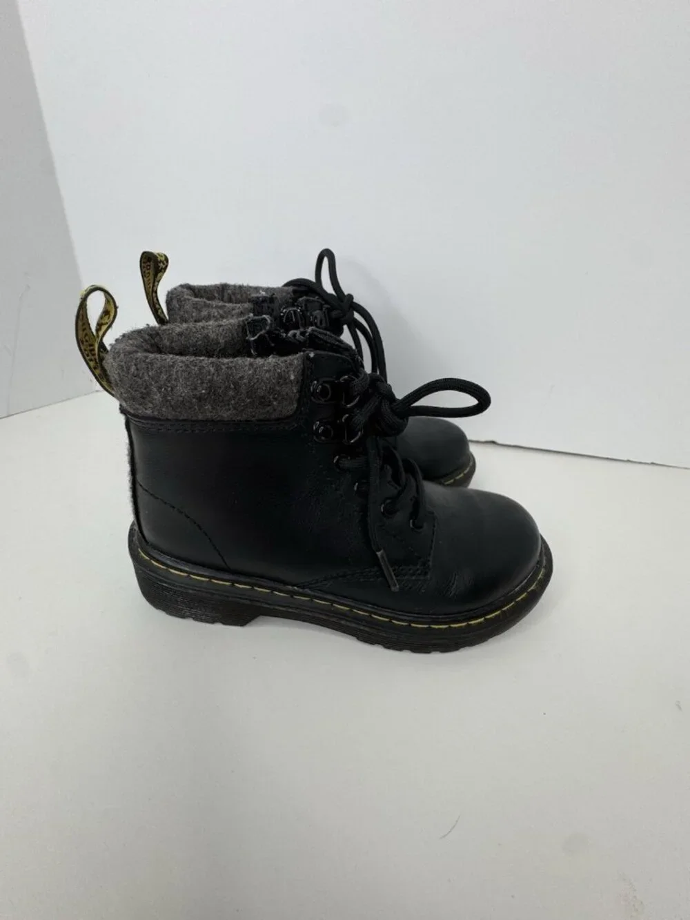 Dr. Martins Padley J Mix Black Grey US 12 Kids Felt Lined Combat Boots